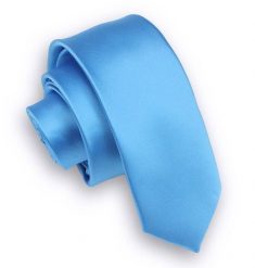 Jasny Niebieski Stylowy Krawat (Śledź) Męski -ALTIES- 5 cm, Wąski, Gładki. Niebieskie krawaty i muchy męskie Alties, bez wzorów, z tkaniny, eleganckie. Za 35.00 zł.