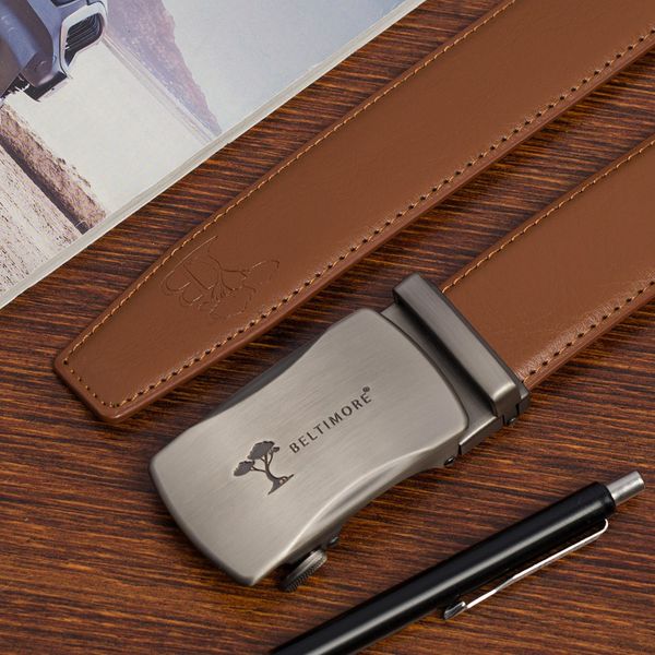 Pasek męski skórzany klamra automatyczna brązowy Beltimore A50 : Kolory - brązowy, beżowy, Rozmiar pasków - r.95-110 cm. Brązowe paski męskie bez wzorów, ze skóry, wizytowe. Za 64.90 zł.