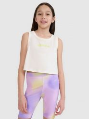 4F Crop top oversize z nadrukiem dziewczęcy - biały 164 (13-14 lat). Białe koszulki dziewczęce 4f, uniwersalny, bez wzorów, z bawełny, bez ramiączek. W wyprzedaży za 19.99 zł.