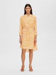 SELECTED FEMME Sukienka w kolorze pomarańczowym rozmiar: 36. Pomarańczowe sukienki damskie Selected Femme, s, bez wzorów, z materiału, bez kołnierzyka, bez ramiączek, midi. Za 78.47 zł.