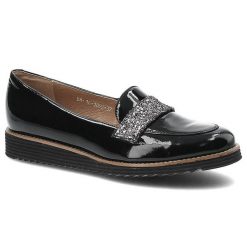 Czarne Czółenka Karino Eleganckie Buty Damskie. Czarne czółenka damskie Karino, z aplikacjami, ze skóry, bez obcasa, na platformie. Za 179.00 zł.