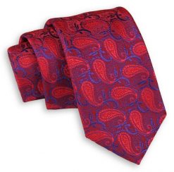Czerwono-Chabrowy Elegancki Krawat -Chattier- 6,5cm, Męski, Wzór Paisley, Łezki. Czerwone krawaty i muchy męskie Chattier, bez wzorów, z tkaniny, eleganckie. Za 49.00 zł.