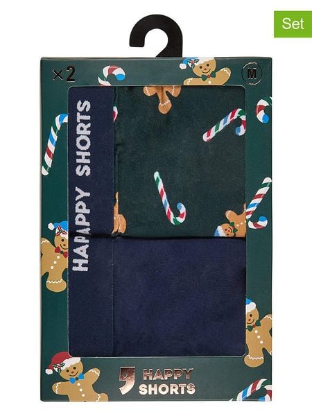 Happy Shorts Bokserki (2 pary) w kolorze szmaragdowo-granatowym rozmiar: L. Niebieskie bokserki męskie Happy Shorts, bez wzorów. Za 52.42 zł.