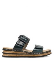 Rieker Klapki 62954-12 Granatowy. Niebieskie klapki damskie Rieker, bez wzorów, ze skóry, bez obcasa. Za 299.99 zł.