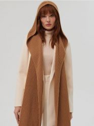 Szalik - beżowy. Brązowe szaliki i kominy damskie Sinsay, bez wzorów, z dzianiny. Za 45.99 zł.