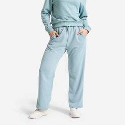 Spodnie dresowe damskie Domyos. Niebieskie spodnie sportowe damskie DOMYOS, l, z dresówki, na fitness i siłownię. Za 69.99 zł.