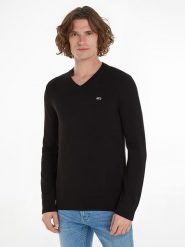 TOMMY JEANS Sweter w kolorze czarnym rozmiar: XL. Czarne swetry męskie Tommy Jeans, xl, bez wzorów, z bawełny, bez kołnierzyka. Za 202.03 zł.