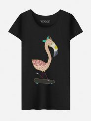 WOOOP Koszulka "Flamingo Skater" w kolorze czarnym rozmiar: XXL. Czarne bluzki damskie Wooop, xxl, bez wzorów, z bawełny, bez kołnierzyka. Za 56.99 zł.