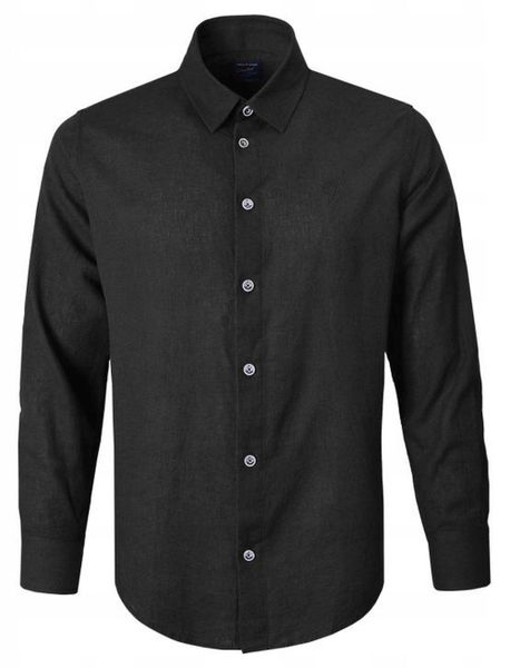 Koszula Weekendowa o Prostym Kroju - Pako Jeans - Len z Bawełmną, Czarna. Czarne koszule męskie Pako Jeans, l, bez wzorów, z bawełny, bez kołnierzyka, bez ramiączek. Za 185.00 zł.