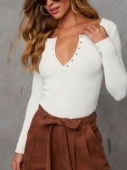 Milan Kiss Bluzka w kolorze kremowym rozmiar: M. Brązowe bluzki damskie Milan Kiss, m, bez wzorów, prążkowane, bez kołnierzyka, bez ramiączek. Za 113.99 zł.