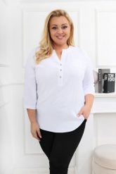 Elegancka biała bluzka z rękawem 3/4 PLUS SIZE XXL. Białe bluzki sportowe damskie Nasi partnerzy, plus size, bez wzorów, z elastanu, bez ramiączek. Za 199.90 zł.