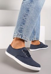 Granatowe Tenisówki przed Kostkę w Kropki Porenia. Niebieskie trampki i tenisówki damskie Renee, bez wzorów, przed kostkę. Za 34.99 zł.