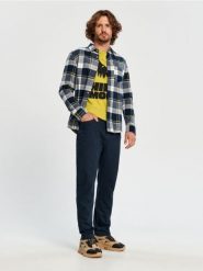 Spodnie straight leg - granatowy. Niebieskie spodnie materiałowe męskie Sinsay, bez wzorów, z bawełny. Za 59.99 zł.