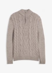 Sweter ze stójką we wzór w warkocze. Szare swetry męskie bonprix, m, bez wzorów, bez kołnierzyka. Za 119.99 zł.