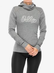 Bluza termoaktywna damska Odlo Active Warm Originals BL Top Facemask LS. Szare bluzy z kapturem damskie Odlo, na zimę, xs, z materiału. Za 258.49 zł.