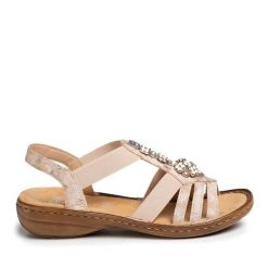 Sandały Rieker. Brązowe sandały damskie Rieker, bez wzorów, bez obcasa, na płaskiej podeszwie. Za 219.99 zł.