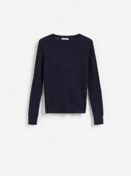 Sweter z wełną merino - granatowy. Niebieskie swetry klasyczne damskie Reserved, l, z dzianiny, bez kołnierzyka. Za 179.99 zł.