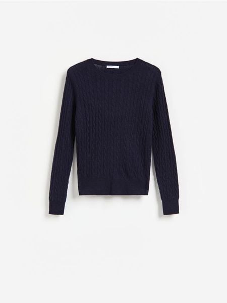 Sweter z wełną merino - granatowy. Niebieskie swetry klasyczne damskie Reserved, l, z dzianiny, bez kołnierzyka. Za 179.99 zł.