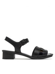 Rieker Sandały 62685-00 Czarny. Czarne sandały damskie Rieker, bez wzorów, ze skóry, bez obcasa, na słupku. Za 239.99 zł.