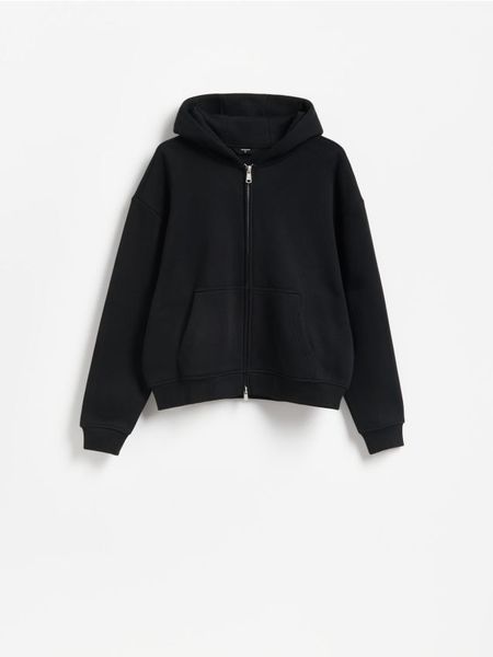 Rozpinana bluza z kapturem - czarny. Czarne bluzy z kapturem męskie Reserved, l, z bawełny. Za 129.99 zł.