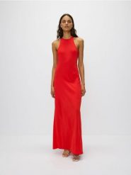 Sukienka z wiskozy - czerwony. Czerwone sukienki damskie Reserved, l, bez wzorów, z tkaniny, bez kołnierzyka, bez ramiączek, maxi, dopasowane. Za 149.99 zł.