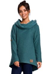 Turkusowa Asymetryczna Bluza Oversize z Kapturem. Niebieskie bluzy z kapturem damskie MOE, l, z bawełny. Za 253.90 zł.