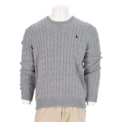 Second life - Polo Ralph Lauren sweter męski z warkoczowym splotem - Jak nowy. Szare swetry męskie Ralph Lauren, l, bez wzorów, z dzianiny, bez kołnierzyka. Za 255.56 zł.