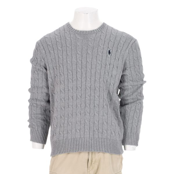 Second life - Polo Ralph Lauren sweter męski z warkoczowym splotem - Jak nowy. Szare swetry męskie Ralph Lauren, l, bez wzorów, z dzianiny, bez kołnierzyka. Za 255.56 zł.