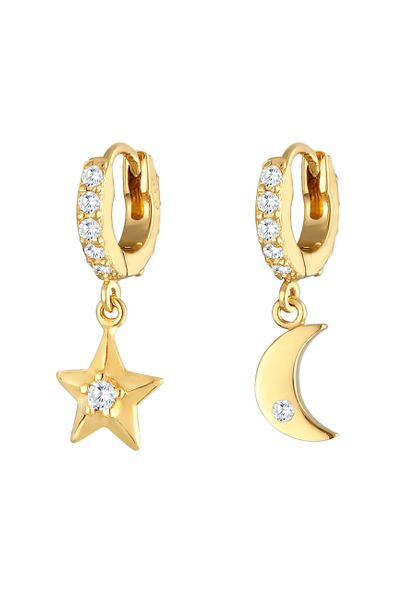 Elli Damskie kreole z wisiorkiemi Gwiazda Księżyc Astro Trend z kryształami cyrkonii w srebrze 925 Sterling Silver Kolczyki 1 ct. Szare kolczyki damskie Elli, z cyrkonią, srebrne. Za 203.99 zł.