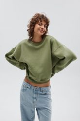 Bluza damska typu oversize w kolorze GREEN OIL - PINEY-UNI. Zielone bluzy bez kaptura damskie Marsala, uniwersalny, z bawełny. Za 259.90 zł.