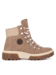 Rieker Botki X8647-64 Beżowy. Brązowe botki damskie Rieker, z materiału, bez obcasa, na płaskiej podeszwie, bez zapięcia. Za 258.99 zł.