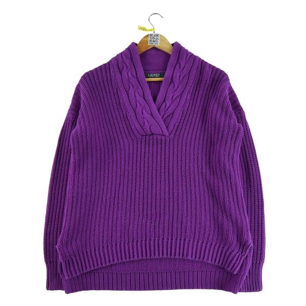 Sweter damski fioletowy. Fioletowe swetry klasyczne damskie Ralph Lauren, s, z materiału, bez kołnierzyka. Za 51.08 zł.
