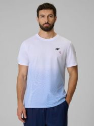 4F T-shirt regular z nadrukiem męski - niebieski XXL. Niebieskie t-shirty męskie 4f, m, bez wzorów, z materiału, bez kołnierzyka. Za 89.99 zł.