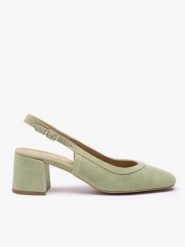 Jasnozielone czółenka bez piety slingback. Zielone czółenka damskie Ryłko, bez wzorów, z gumy, z okrągłym noskiem, bez obcasa, na obcasie. W wyprzedaży za 339.99 zł.