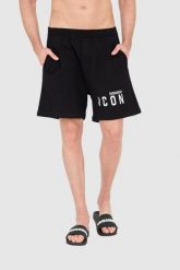 DSQUARED2 Czarne szorty męskie z logo icon. Czarne szorty męskie Dsquared2, bez kołnierzyka. W wyprzedaży za 799.99 zł.