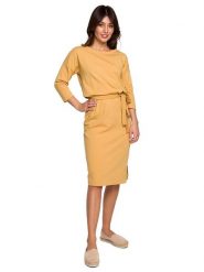 Be Wear Sukienka w kolorze musztardowym rozmiar: XL. Sukienki damskie Be Wear, xl, bez wzorów, bez kołnierzyka, bez ramiączek, midi. Za 110.04 zł.