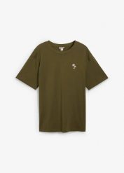 T-shirt z nadrukiem na plecach, luźny fason. Zielone t-shirty męskie bonprix, m, bez wzorów, bez kołnierzyka. Za 32.99 zł.