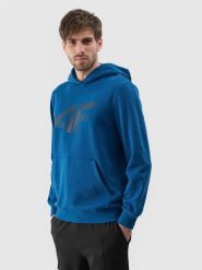 4F Bluza dresowa nierozpinana z kapturem męska - turkusowa S. Niebieskie bluzy sportowe męskie 4f, bez wzorów, z bawełny, sportowe, bez kołnierzyka, bez ramiączek. Za 169.99 zł.