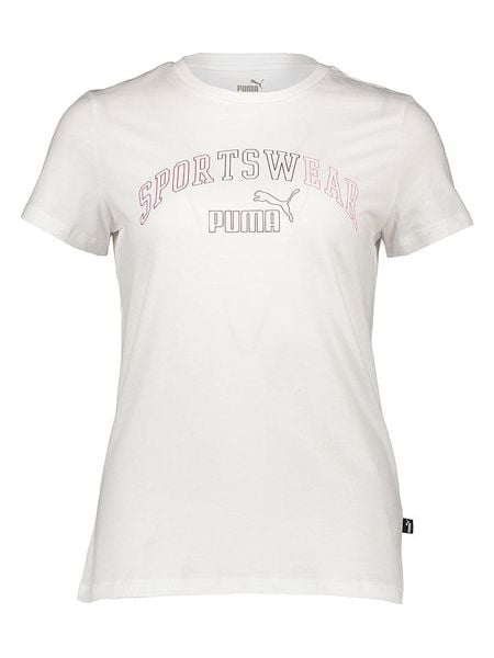 Puma Koszulka "Essentials+" w kolorze białym rozmiar: M. Białe bluzki damskie Puma, m, bez wzorów, z bawełny, bez kołnierzyka, bez ramiączek. Za 78.10 zł.