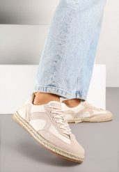 Beżowe Sneakersy Kultowe Tenisówki z Podeszwą Zdobioną Plecionką Zarorella. Brązowe trampki i tenisówki damskie Renee, z aplikacjami, z jeansu. Za 69.99 zł.