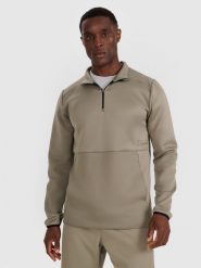 4F Bluza treningowa regular szybkoschnąca męska - oliwkowa/khaki XL. Brązowe bluzy bez kaptura męskie 4f, bez wzorów, z dzianiny, klasyczne, bez kołnierzyka, bez ramiączek. Za 229.99 zł.