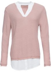 Sweter z koszulową wstawką. Czerwone swetry klasyczne damskie bonprix, bez kołnierzyka. Za 127.99 zł.