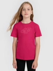 4F T-shirt regular z nadrukiem dziewczęcy - różowy 152 (11-12 lat). Czerwone koszulki dziewczęce 4f, m, bez wzorów, z bawełny, bez ramiączek. W wyprzedaży za 29.99 zł.