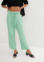 Spodnie culotte z przewiewnego materiału z domieszką lnu. Niebieskie spodnie materiałowe damskie bonprix, bez wzorów. Za 144.99 zł.