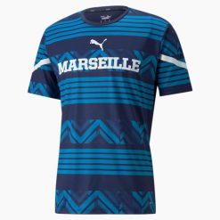 Koszulka przedmeczowa OM 2021/22. Białe t-shirty sportowe męskie Puma, xs, z dżerseju, bez ramiączek, do piłki nożnej. Za 253.70 zł.