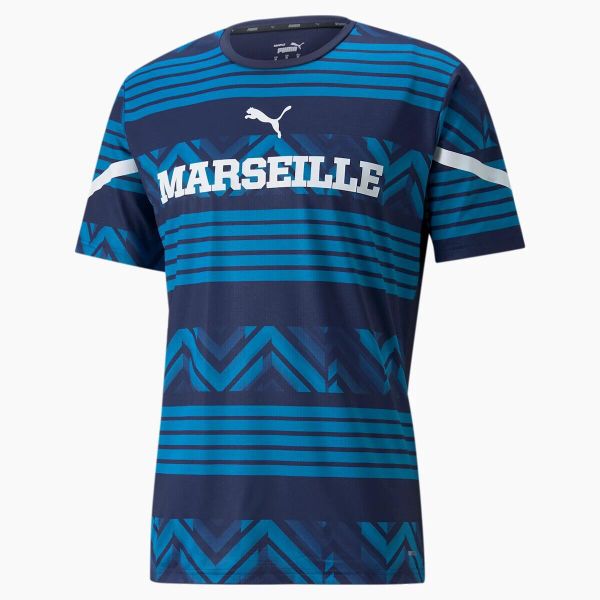 Koszulka przedmeczowa OM 2021/22. Białe t-shirty sportowe męskie Puma, xs, z dżerseju, bez ramiączek, do piłki nożnej. Za 253.70 zł.