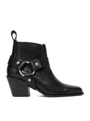 Badura Botki EO-BONNIE-501-25 Czarny. Czarne botki damskie Badura, ze skóry, bez obcasa, na słupku, bez zapięcia. Za 339.99 zł.