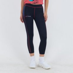 Legginsy Capri stretch do biegania niebiesko-ciemnoróżowe. Czerwone legginsy damskie ELPLAYER, s, bez wzorów, z bawełny. Za 64.00 zł.