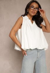 Biała Bluza Oversize z Kołnierzykiem o Rozkloszowanym Kroju Erivelle. Białe bluzy bez kaptura damskie Renee, m. Za 49.99 zł.