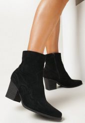 Czarne Botki na Klasycznym Słupku Elura. Czarne botki damskie Born2be, z jeansu, eleganckie, bez obcasa, na obcasie, bez zapięcia. Za 169.99 zł.